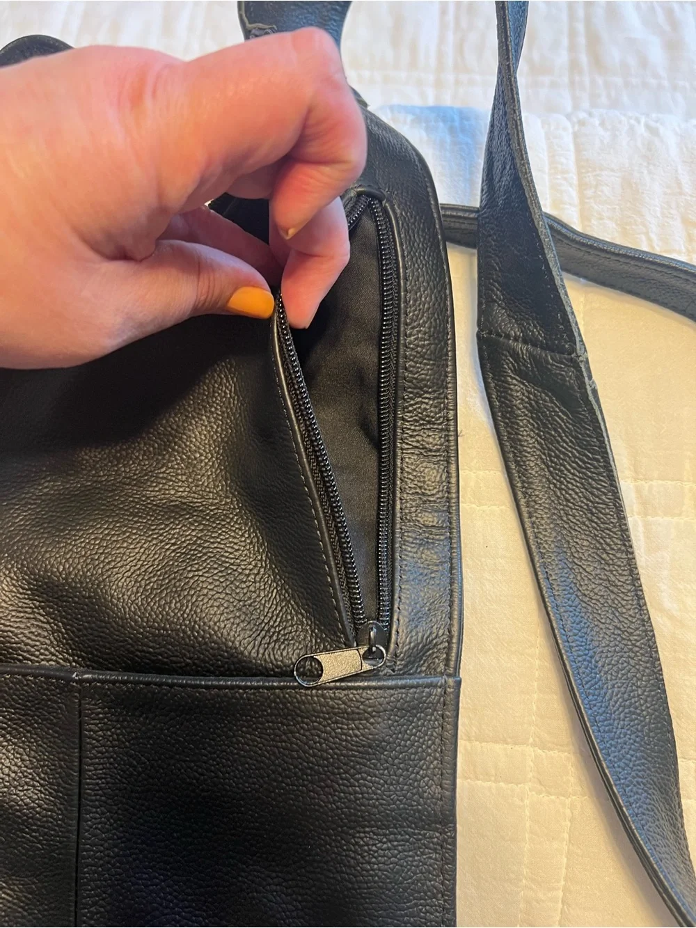 Black Vegan Leather Crossbody Cargo Messenger Bag - Unbranded
